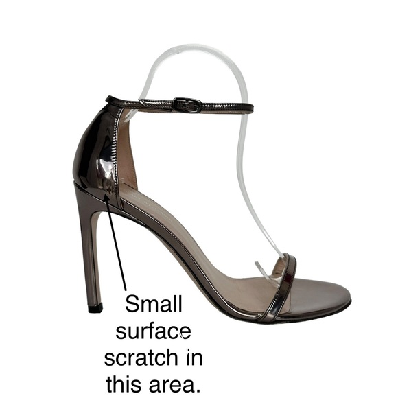 Stuart Weitzman Nudistsong Ankle Strap Sandal Pewter Glass Heels 8 1/2 M Medium - Picture 8 of 17